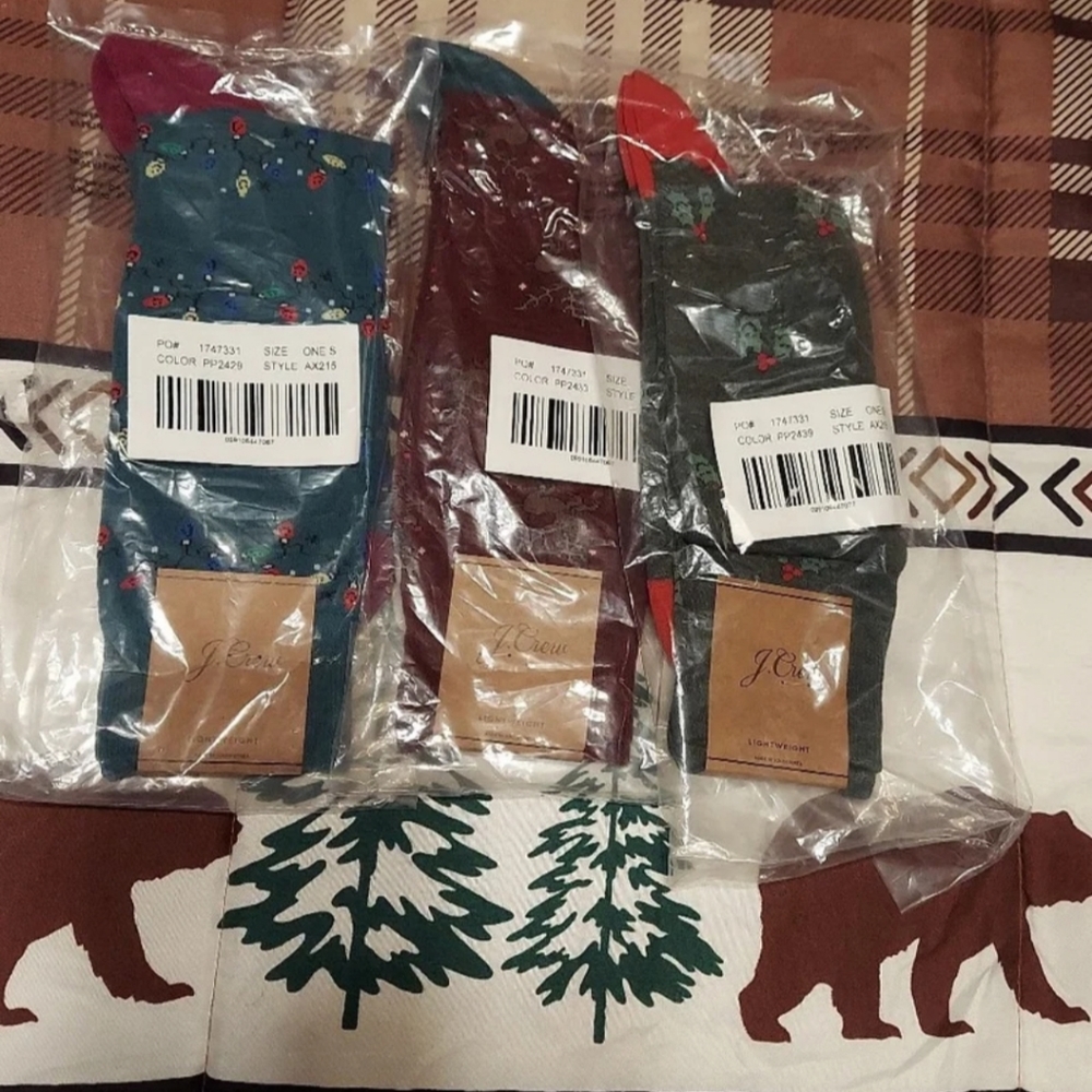 J.Crew Critter Holiday Socks - 3 pairs: Reindeer, Lights & Holly BNWT SO 2023